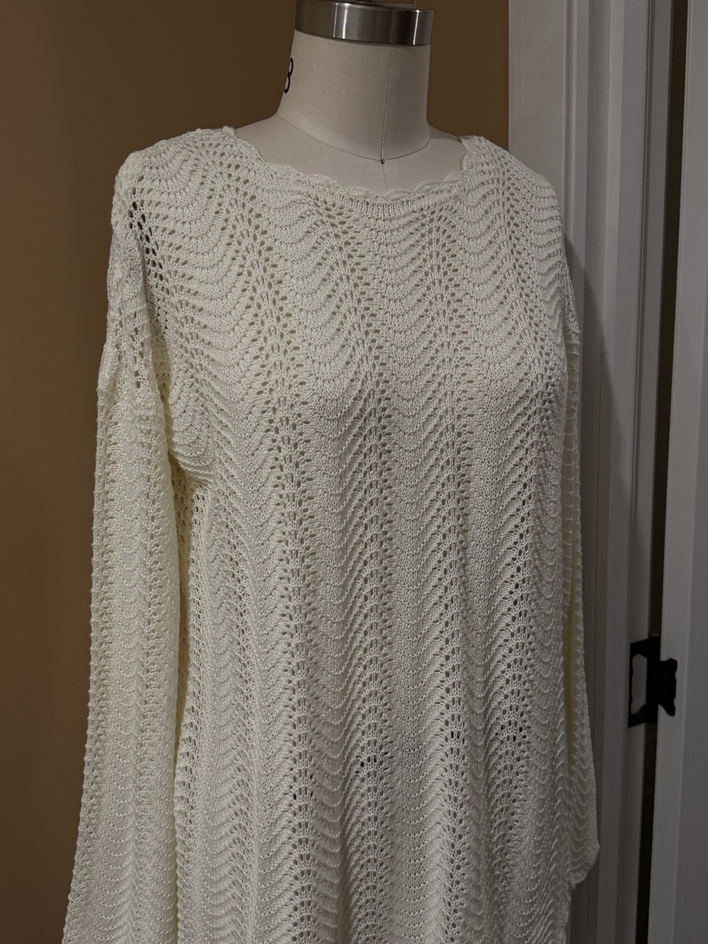 REVOLVE Cream Openwork Crochet Scoop Neck Sweater